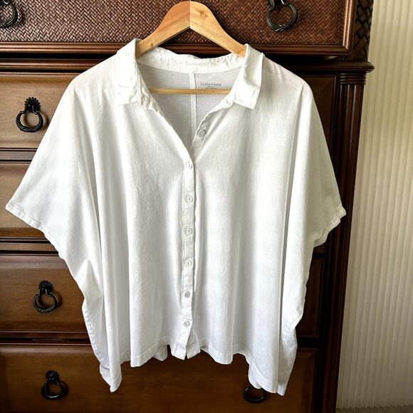 Eileen Fisher White Organic Cotton Poplin Boxy button Up Minimalist Top Size 2X - Picture 1 of 10
